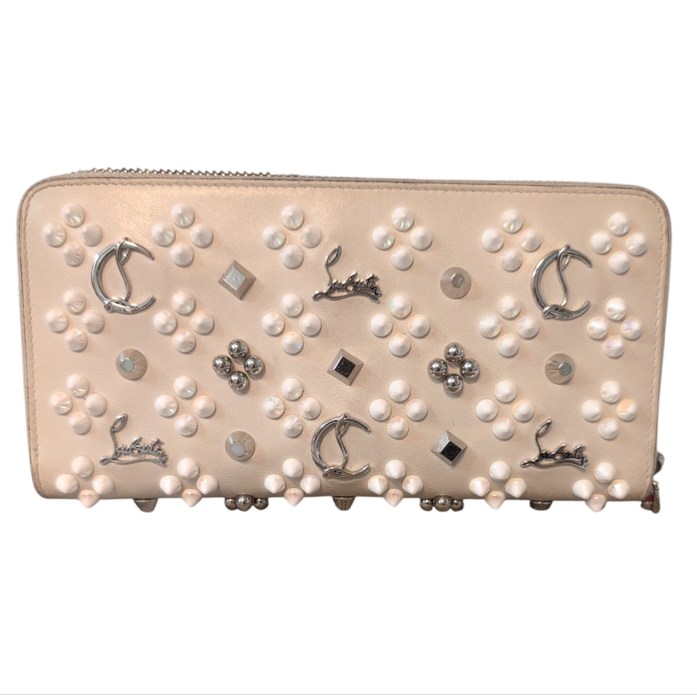 Christian Louboutin Cream Studded Preloved Long Zip Wallet Well Made - Picture 1 of 15